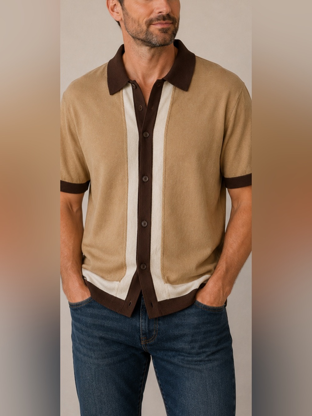 Cotton On Men’s Small Knit Polo Shirt Tan Brown Button Up NWT